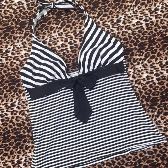 black and white striped halter top - Picture 2 of 7